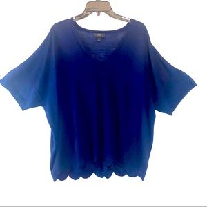 J. Crew V Neck Pullover Scalloped Edge Hemline Sweater